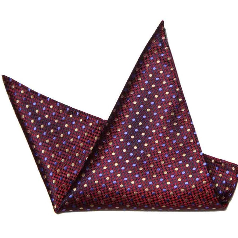 Eksel Pocket Square Red Blue Yellow Polka Dot Silk Blend Men's